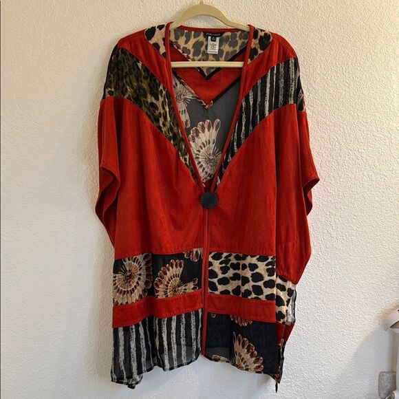 John Mark faux suede mixed media button front kimono - Picture 3 of 10